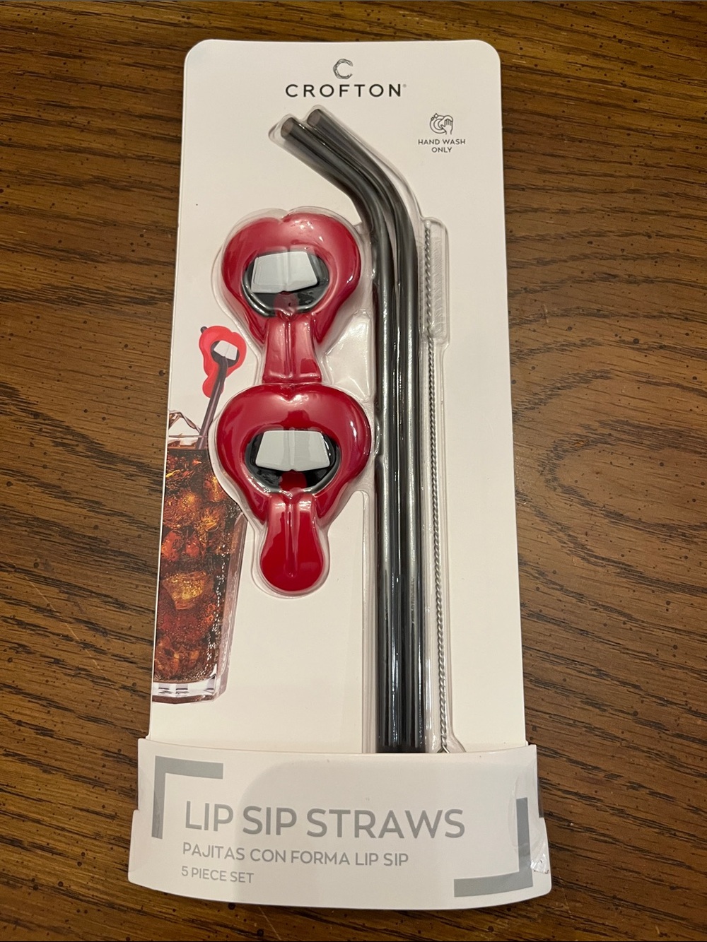 Crofton Red Lip Sip Straw Set with Black Reusable Straws